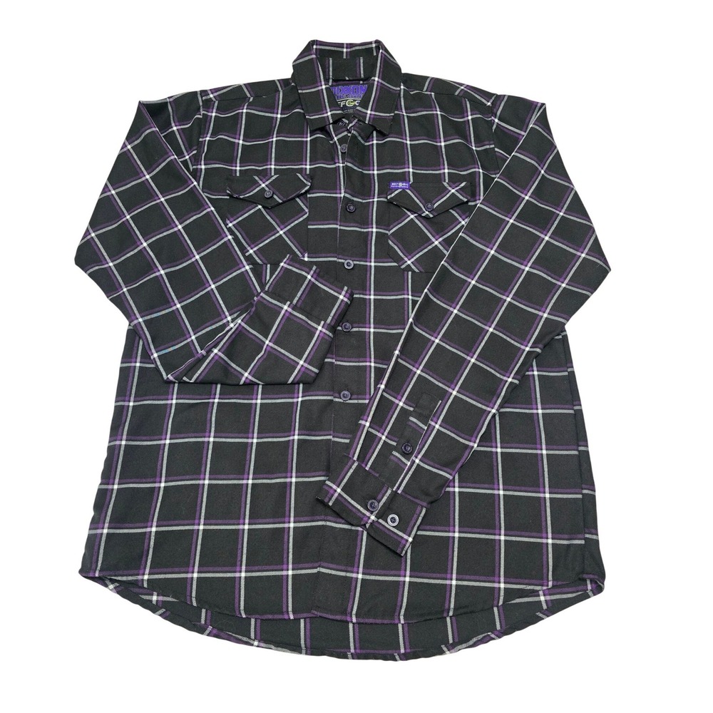 Dixxon‎ Flannel Co x Defcon Powersports Plaid Shirt Mens Large Tall Black Purple